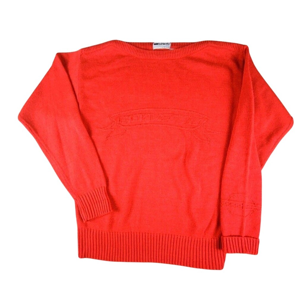 Vintage Corvette Sweater L Red Acrylic Knit Crew Neck Logo Pullover 80s Preppy